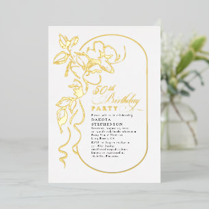 Invitation En Aluminium Élégant Moderne Anniversaire Fleur Chic Or