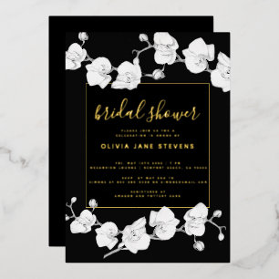 Invitation En Aluminium Élégant Moderne Classique Orchidées Noires Mariage