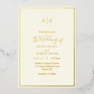 Invitation En Aluminium Élégant Moderne Monogramme Mariage Or Ivoire