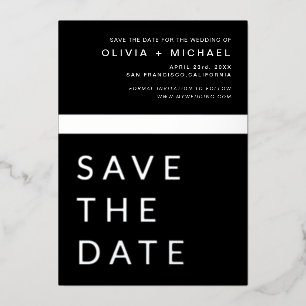 Invitation En Aluminium Élégant Moderne Noir Argent Étape à Sauvegarder
