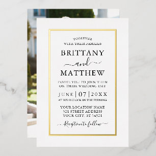 Invitation En Aluminium Élégant Moderne Photo Mariage Or Blanc