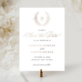 Invitation En Aluminium Élégant Monogramme de feuille de crête d'or Enregi