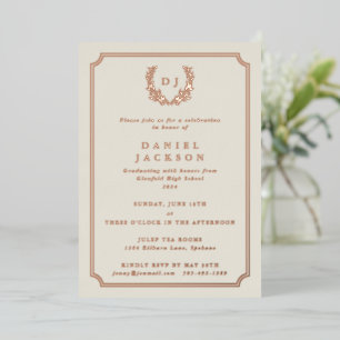 Invitation En Aluminium Élégant Monogramme d'ivoire + Laurel Wreath Gradua