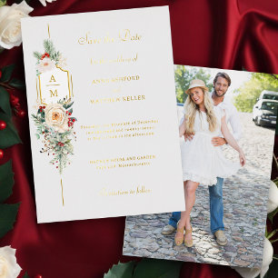 Invitation En Aluminium Élégant Monogramme floral de Noël Enregistrer la d