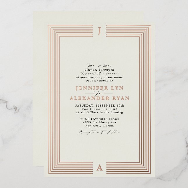 Invitation En Aluminium Elégant Monogramme Formel Mariage RSVP QR Code Or (Recto/Verso)