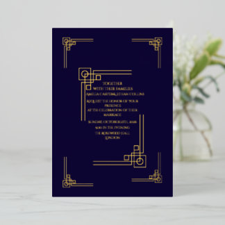 Invitation En Aluminium Elegant Navy& Gold Art Deco Personalized