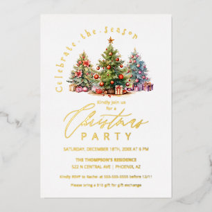 Invitation En Aluminium Élégant Noël Arbres de Fête Or