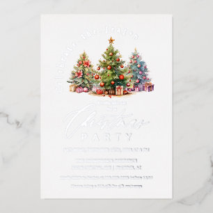 Invitation En Aluminium Élégant Noël Arbres Fête Argent