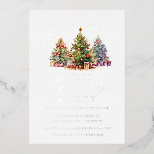Invitation En Aluminium Élégant Noël Arbres Fête Argent (Recto)