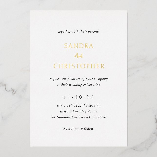 Invitation En Aluminium Élégant noir et blanc Simple Mariage moderne (Recto)