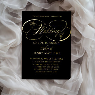 Invitation En Aluminium Élégant Noir & Or Le Mariage De