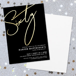 Invitation En Aluminium Elégant Noir Soixantième 60e Anniversaire Or