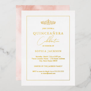 Invitation En Aluminium Elégant or aquarelle Quinceanera Anniversaire