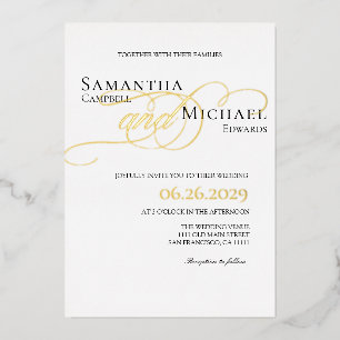 Invitation En Aluminium Elégant or et blanc Mariage moderne
