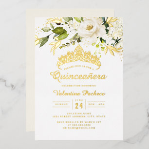 Invitation En Aluminium Élégant Or Jaune Blanc Quinceanera 