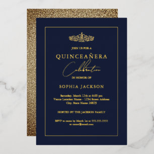 Invitation En Aluminium Élégant Or Marine Quinceanera 15e Anniversaire