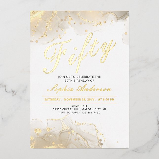 Invitation En Aluminium Elégant or moderne 50e anniversaire (Recto)
