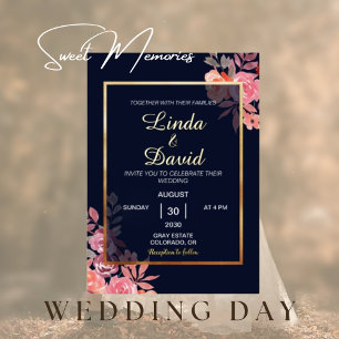 Invitation En Aluminium Elégant or moderne rose floral Mariage frontière