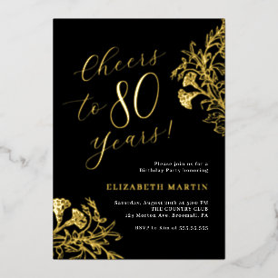 Invitation En Aluminium Élégant Or Noir 80e Anniversaire