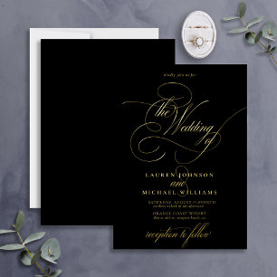 Invitation En Aluminium Élégant or noir et doré moderne calligraphie maria