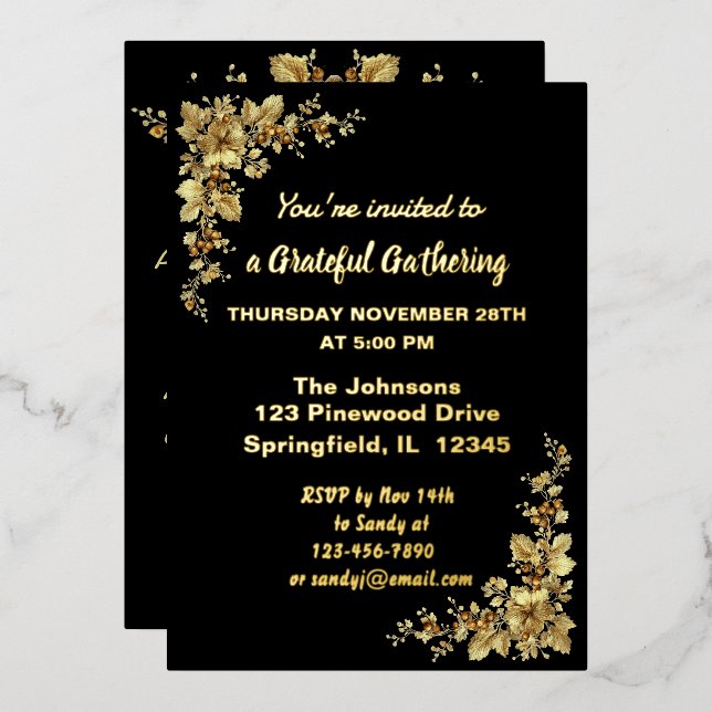 Invitation En Aluminium Elégant or Thanksgiving Foil Invita (Recto/Verso)