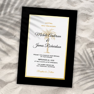 Invitation En Aluminium Élégant Palmier d'or noir Mariage tropical