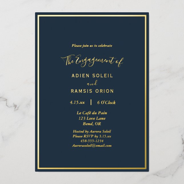 Invitation En Aluminium Élégant Parti d'engagement Mariage Gold de la Mari (Recto)