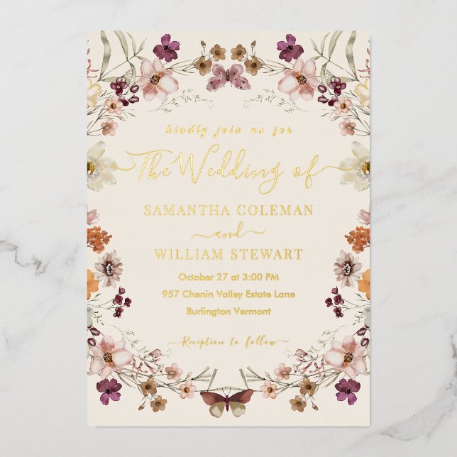 Invitation En Aluminium Elégant Pastel Boho Fleur sauvage moderne Mariage (Recto)