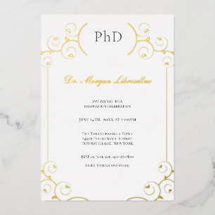 Invitation En Aluminium Élégant PhD Gold Grey White Graduation Party Foil 