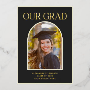 Invitation En Aluminium Elégant Photo Arch Graduation Black Gold Foil Card
