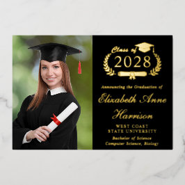 Invitation En Aluminium Elégant Photo College Black Graduation Party