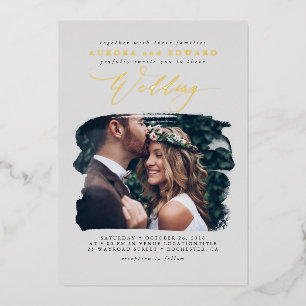 Invitation En Aluminium Élégant Photo superposition Grey Boho Mariage Real