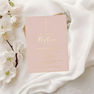 Invitation En Aluminium Élégant Pink & Gold Baptism & Christening