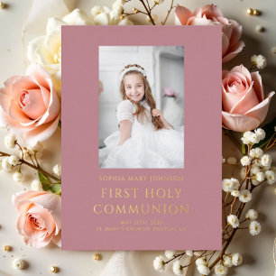 Invitation En Aluminium Elégant Pink Gold Foil Photo Girl First Communion