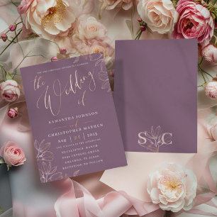 Invitation En Aluminium Élégant Plum & Rose Gold Botanique Le Mariage De