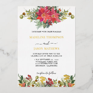 Invitation En Aluminium Élégant Poinsettia Holly Berries Mariage floral
