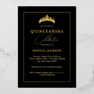Invitation En Aluminium Élégant Quinceanera 15 ans Or Noir