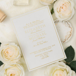 Invitation En Aluminium Élégant Real Gold Foil Mariage de script blanc