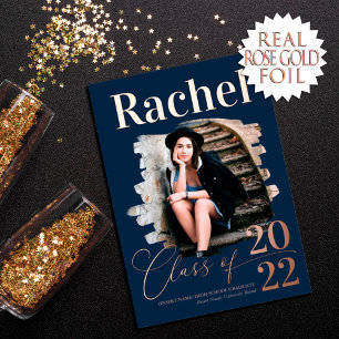 Invitation En Aluminium Élégant Real Rose Gold Classe de diplôme