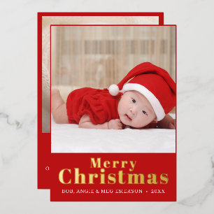 Invitation En Aluminium Élégant Red Merry Little Christmas Photo Collage