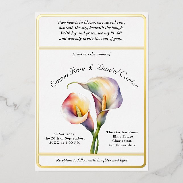 Invitation En Aluminium Elégant romantique Calla Lily Aquarelle douce Past (Recto)
