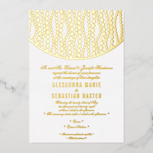 Invitation En Aluminium Élégant Romantique Script Perles Dorées Mariage Or