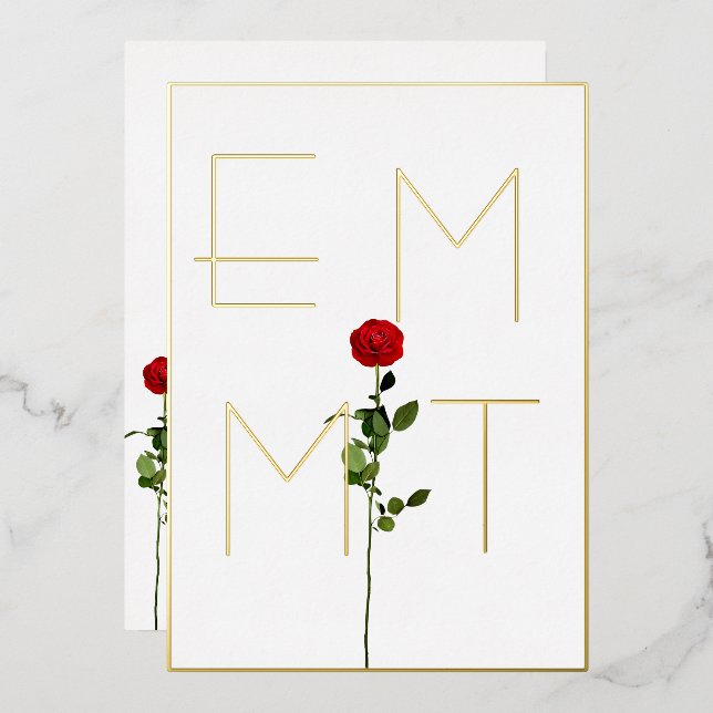 Invitation En Aluminium Élégant Rose chic Stem Monogram Mariage (Recto/Verso)