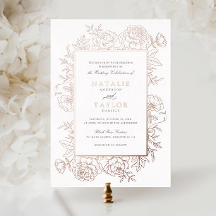 Invitation En Aluminium Élégant Rose Floral  Frame Rose Gold Foil Mariage