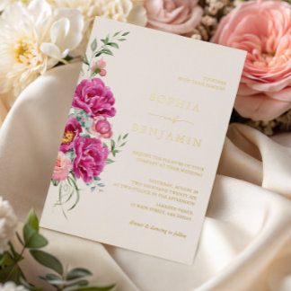 Invitation En Aluminium Élégant Rose Floral Mariage Or Gras Vibrant