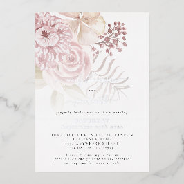 Invitation En Aluminium Élégant rose florale QR Code Mariage réel