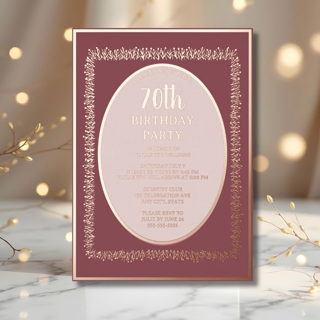 Invitation En Aluminium Elégant Rose Gold 70e fête d'anniversaire personna (Créateur téléchargé)