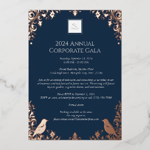 Invitation En Aluminium Elégant Rose Gold Bird & Floral Corporate Event