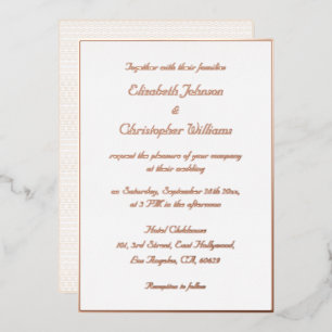 Invitation En Aluminium Élégant Rose Gold Blanc Mariage Moderne Personnali