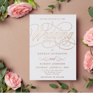 Invitation En Aluminium Élégant Rose Gold Calligraphie Mariage